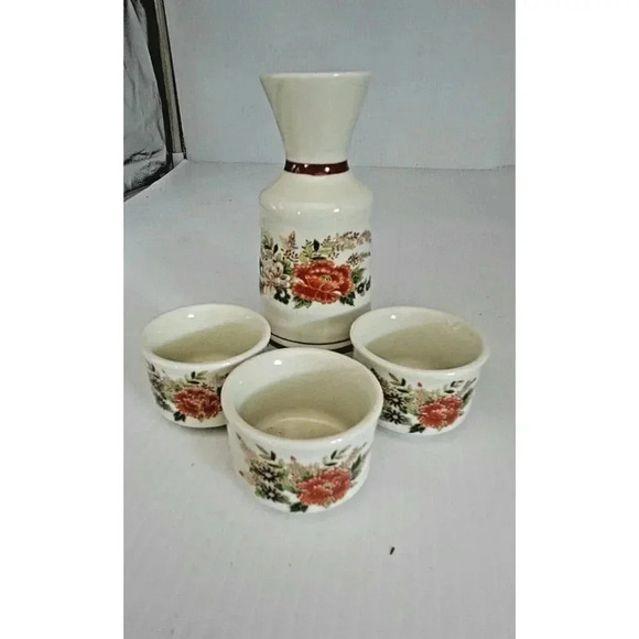 vintage Otagiri  Pheasant scene beige porcelain 4pc Saki set - Picture 3 of 7